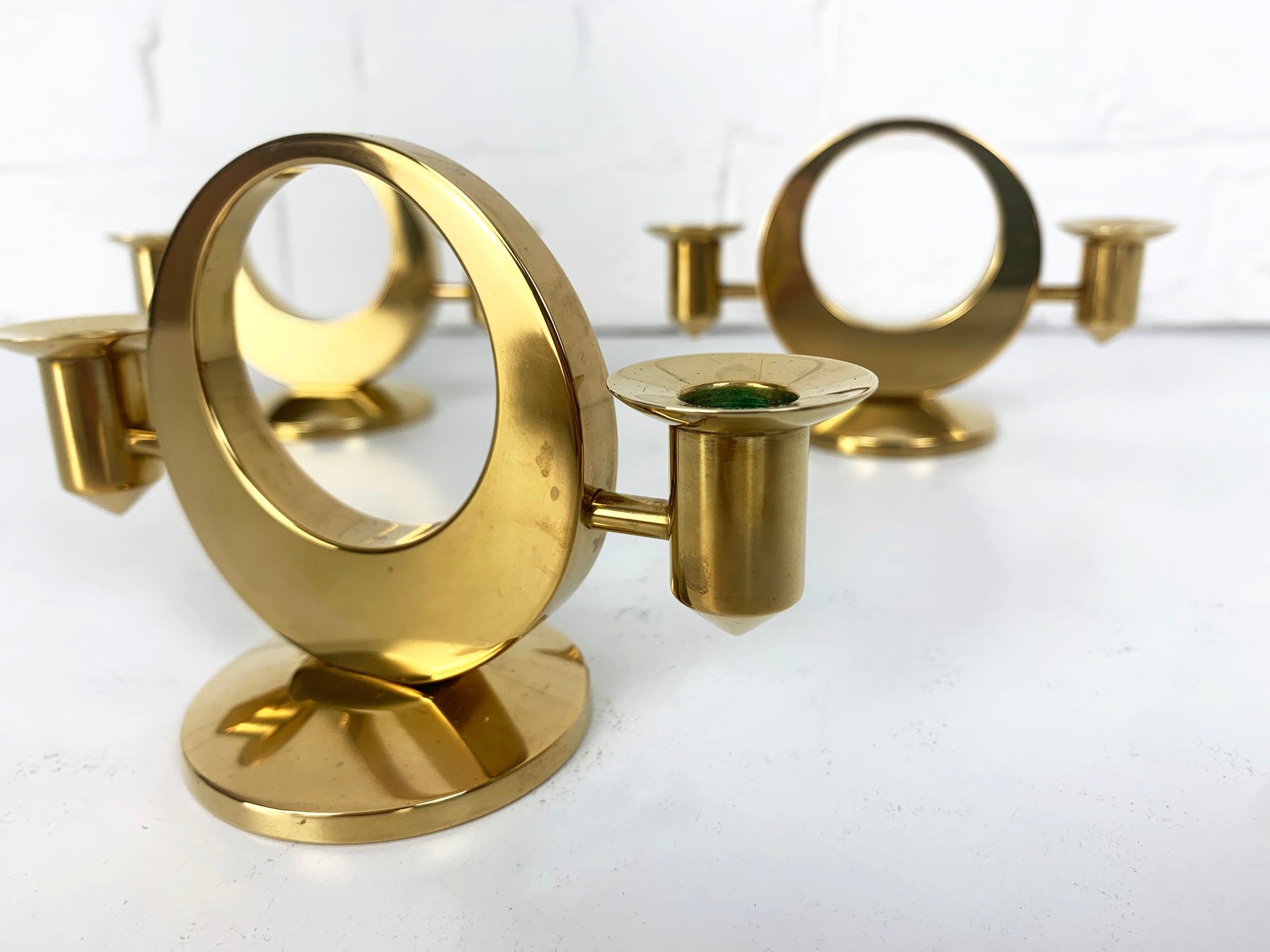 Set of 3 double Candelabras in Brass by Arthur Pe Petterson Kolbäck, Sweden