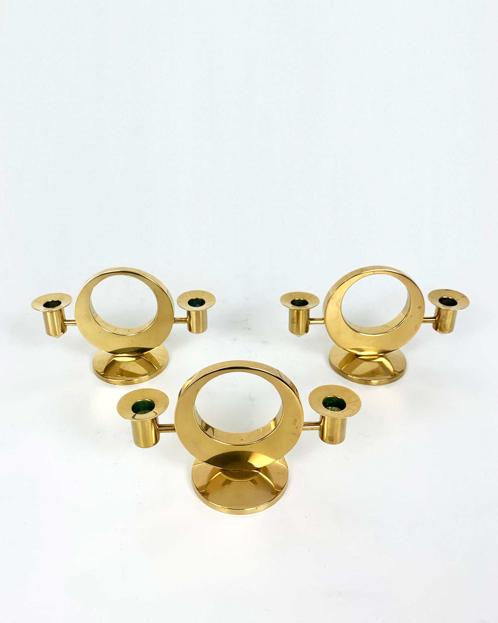 Set of 3 double Candelabras in Brass by Arthur Pe Petterson Kolbäck, Sweden