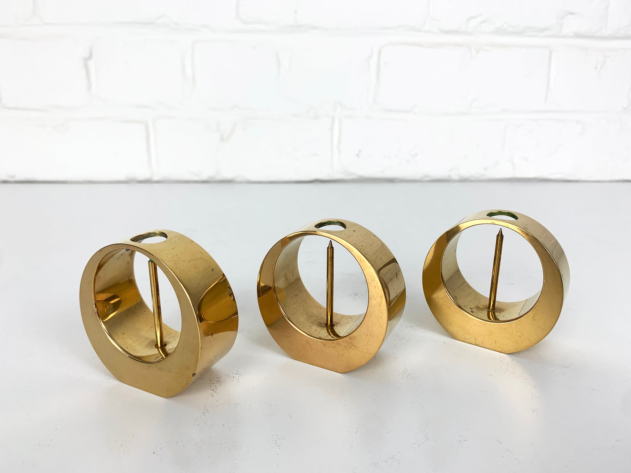 Set of 3 Mid-Century Candlesticks in Brass by Arthur Pe Petterson Kolbäck, Sweden