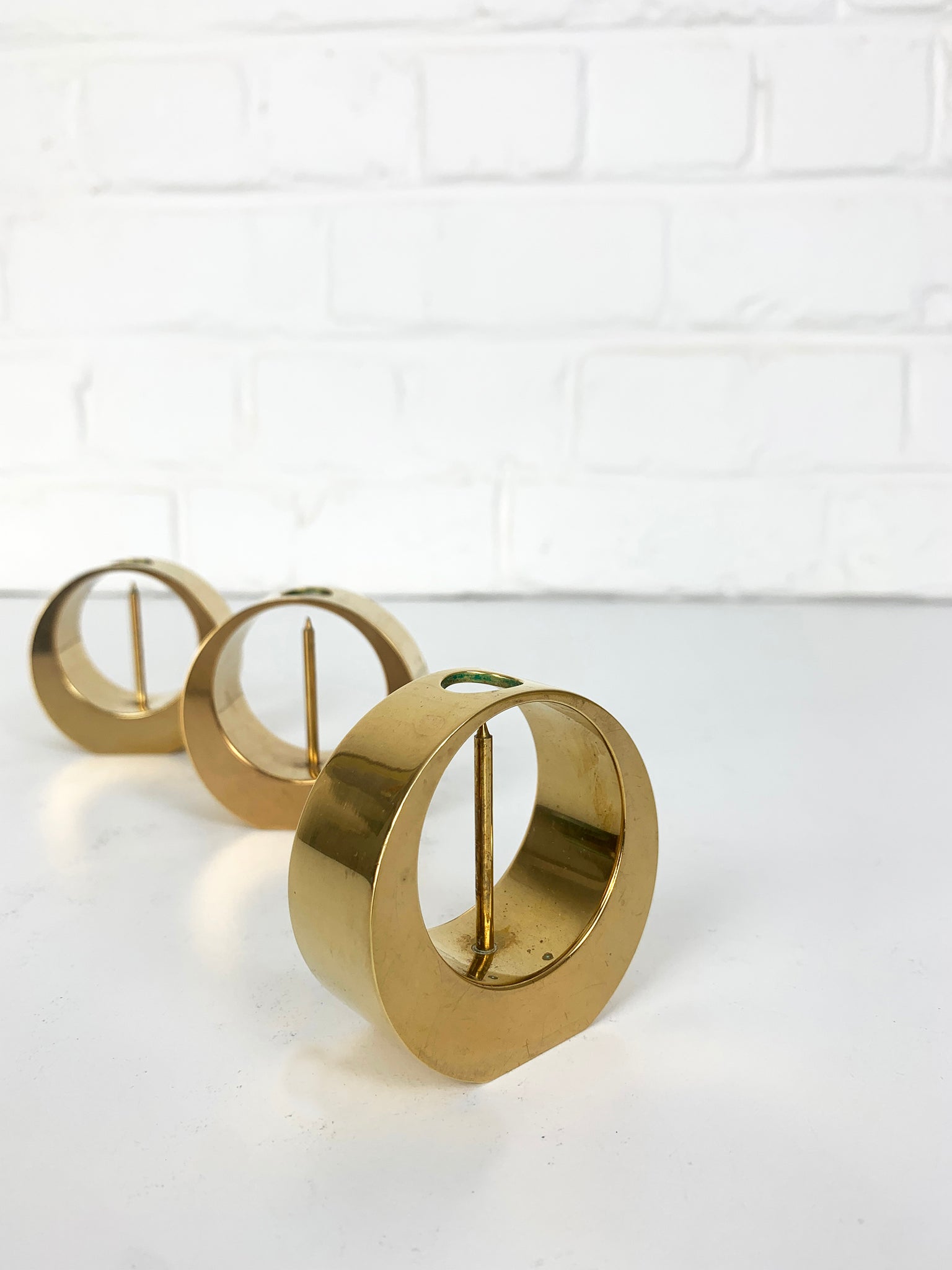 Set of 3 Mid-Century Candlesticks in Brass by Arthur Pe Petterson Kolbäck, Sweden