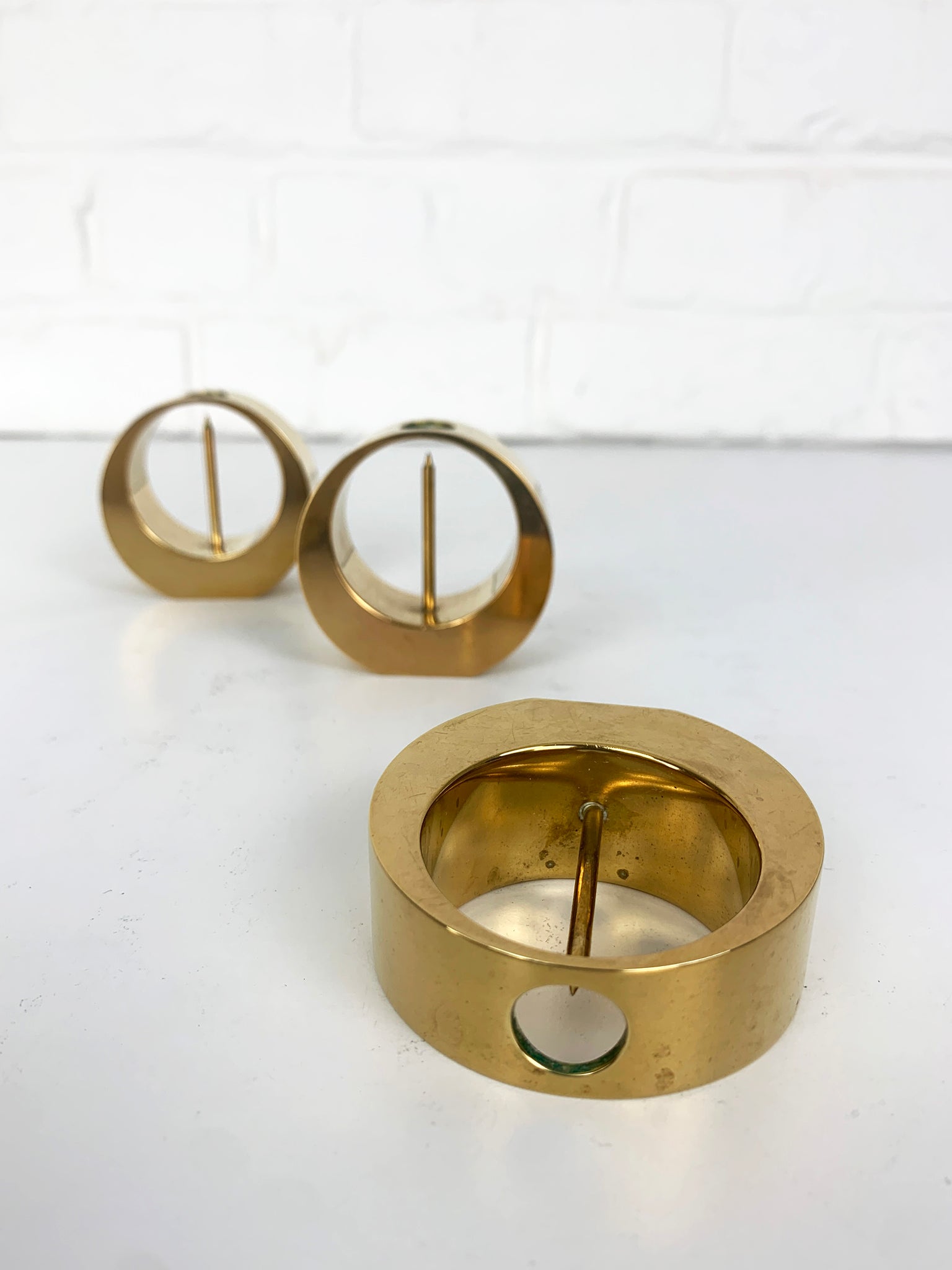 Set of 3 Mid-Century Candlesticks in Brass by Arthur Pe Petterson Kolbäck, Sweden