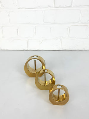 Set of 3 Mid-Century Candlesticks in Brass by Arthur Pe Petterson Kolbäck, Sweden