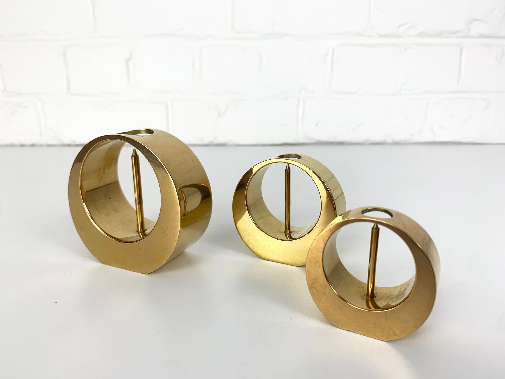 Set of 3 Mid-Century Candlesticks in Brass by Arthur Pe Petterson Kolbäck, Sweden