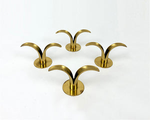 4 small Brass Lily Candleholders, Ivar Ålenius Björk for Lbe Konst, Ystad, Sweden