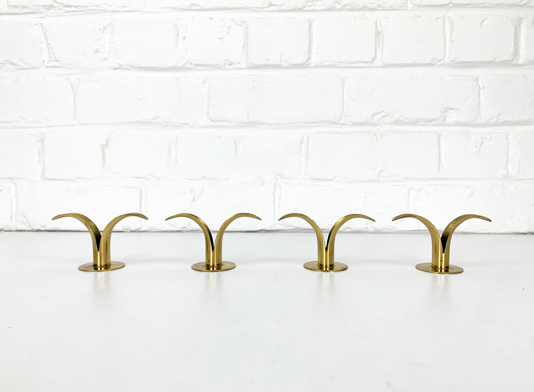 4 small Brass Lily Candleholders, Ivar Ålenius Björk for Lbe Konst, Ystad, Sweden