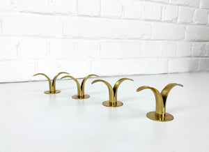 4 small Brass Lily Candleholders, Ivar Ålenius Björk for Lbe Konst, Ystad, Sweden