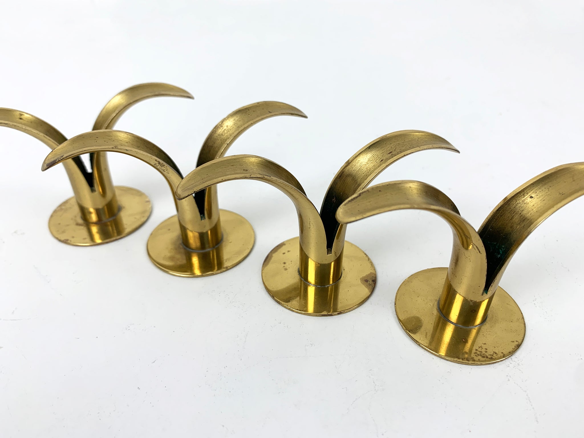 4 small Brass Lily Candleholders, Ivar Ålenius Björk for Lbe Konst, Ystad, Sweden