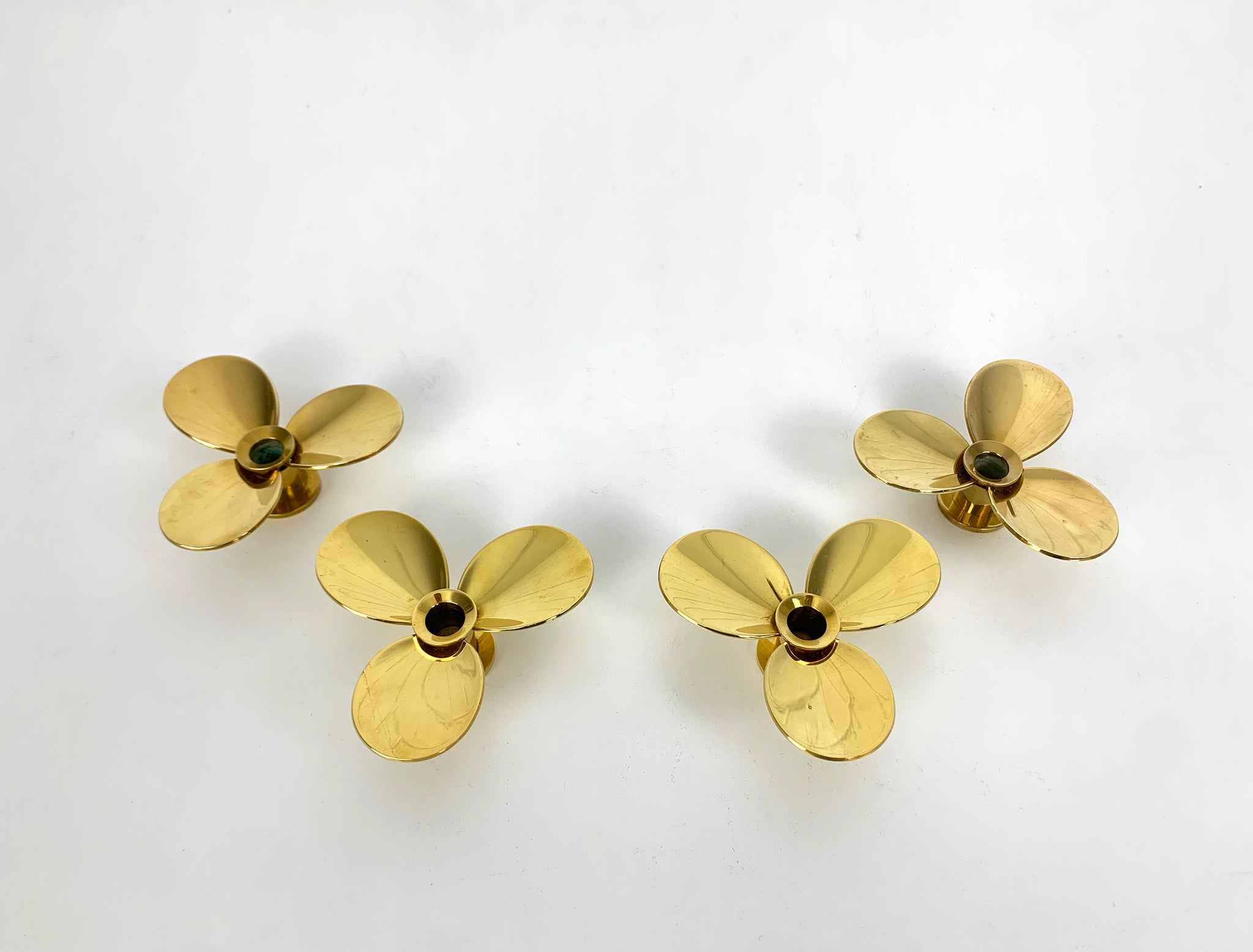 Set of 4 Propeller Candleholders in Brass by Pierre Forsell for Skultuna Sweden 1960s