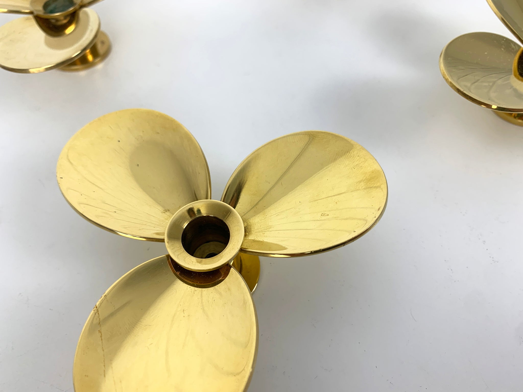 Set of 4 Propeller Candleholders in Brass by Pierre Forsell for Skultuna Sweden 1960s