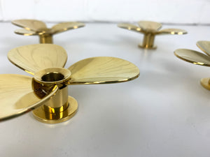 Set of 4 Propeller Candleholders in Brass by Pierre Forsell for Skultuna Sweden 1960s