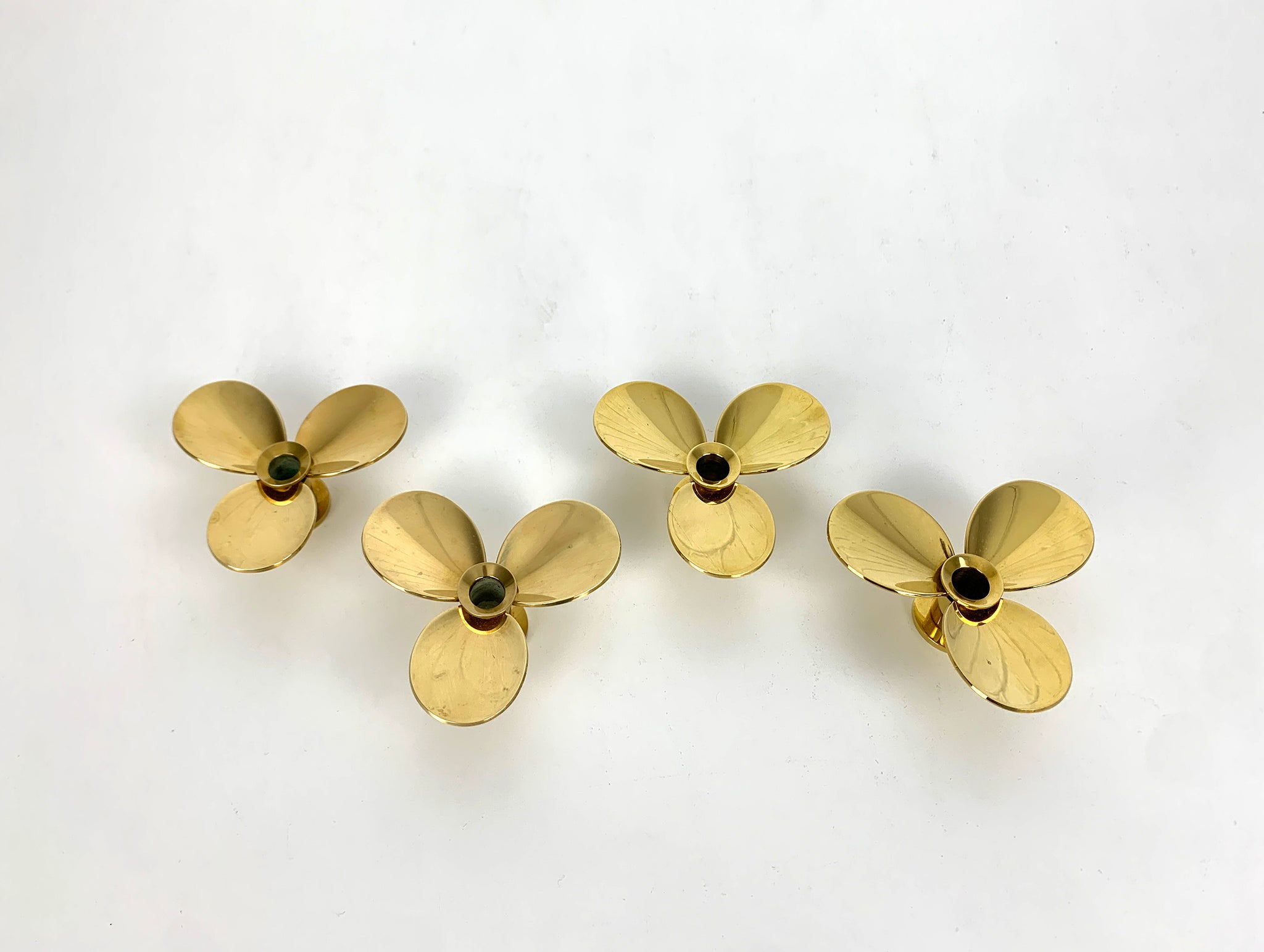 Set of 4 Propeller Candleholders in Brass by Pierre Forsell for Skultuna Sweden 1960s