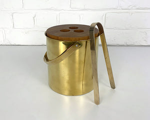 Ice Bucket & Tong by Arne Jacobsen for Stelton Brassware, brass & teak, 1960s