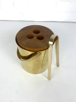 Ice Bucket & Tong by Arne Jacobsen for Stelton Brassware, brass & teak, 1960s