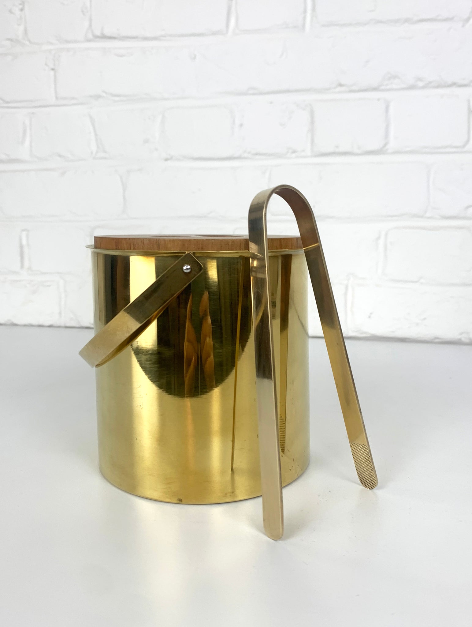 Ice Bucket & Tong by Arne Jacobsen for Stelton Brassware, brass & teak, 1960s