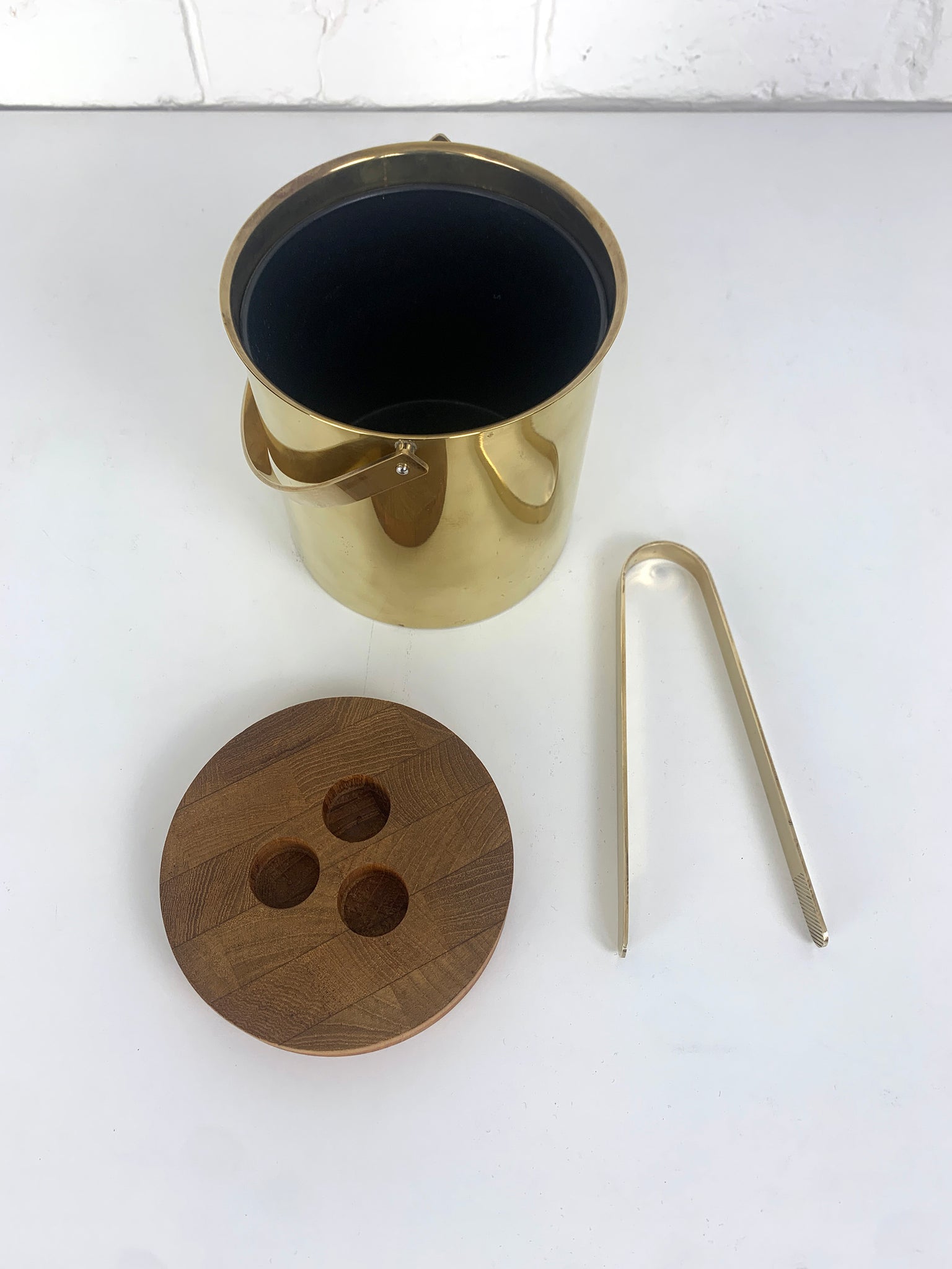 Ice Bucket & Tong by Arne Jacobsen for Stelton Brassware, brass & teak, 1960s