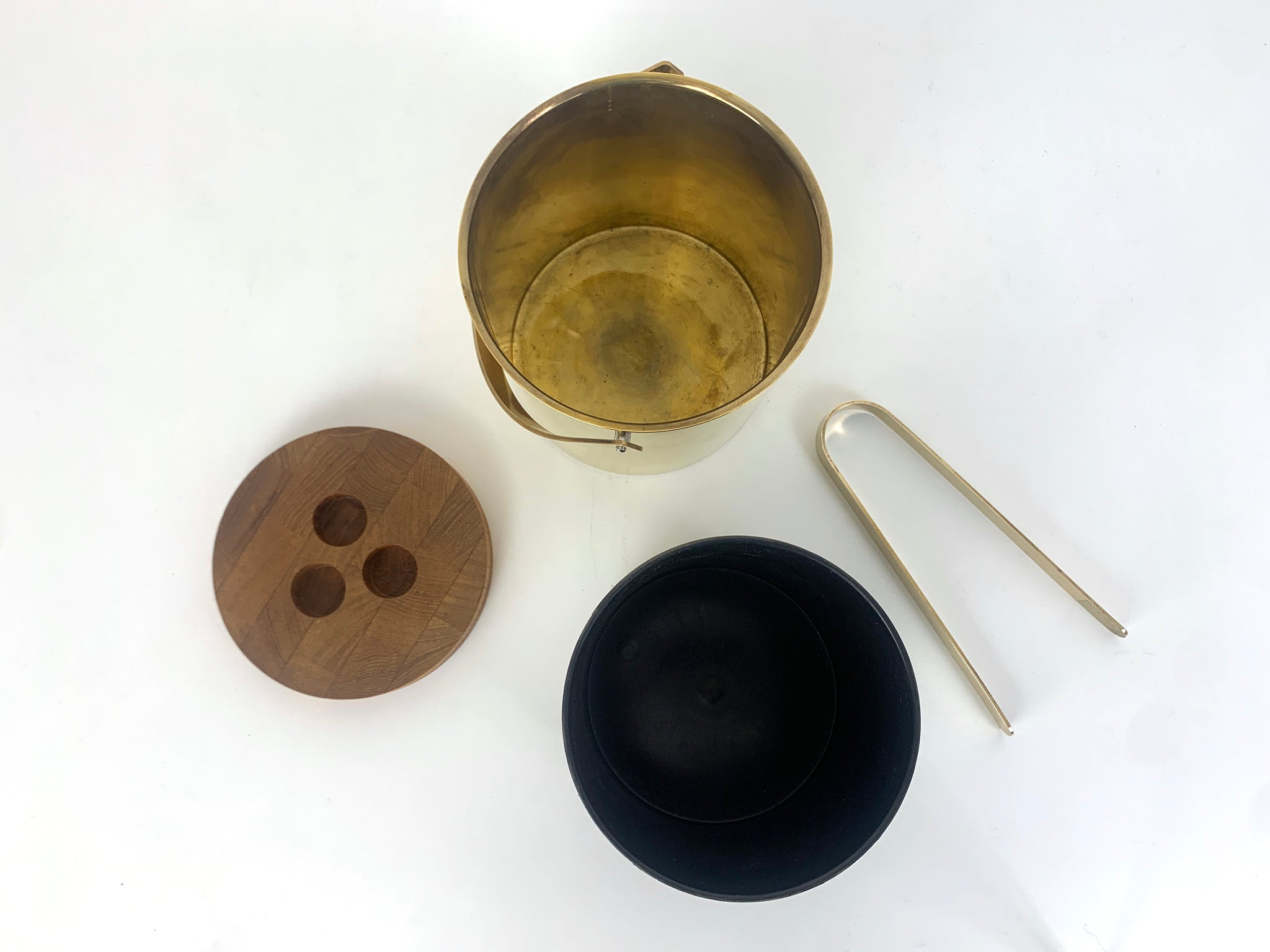 Ice Bucket & Tong by Arne Jacobsen for Stelton Brassware, brass & teak, 1960s