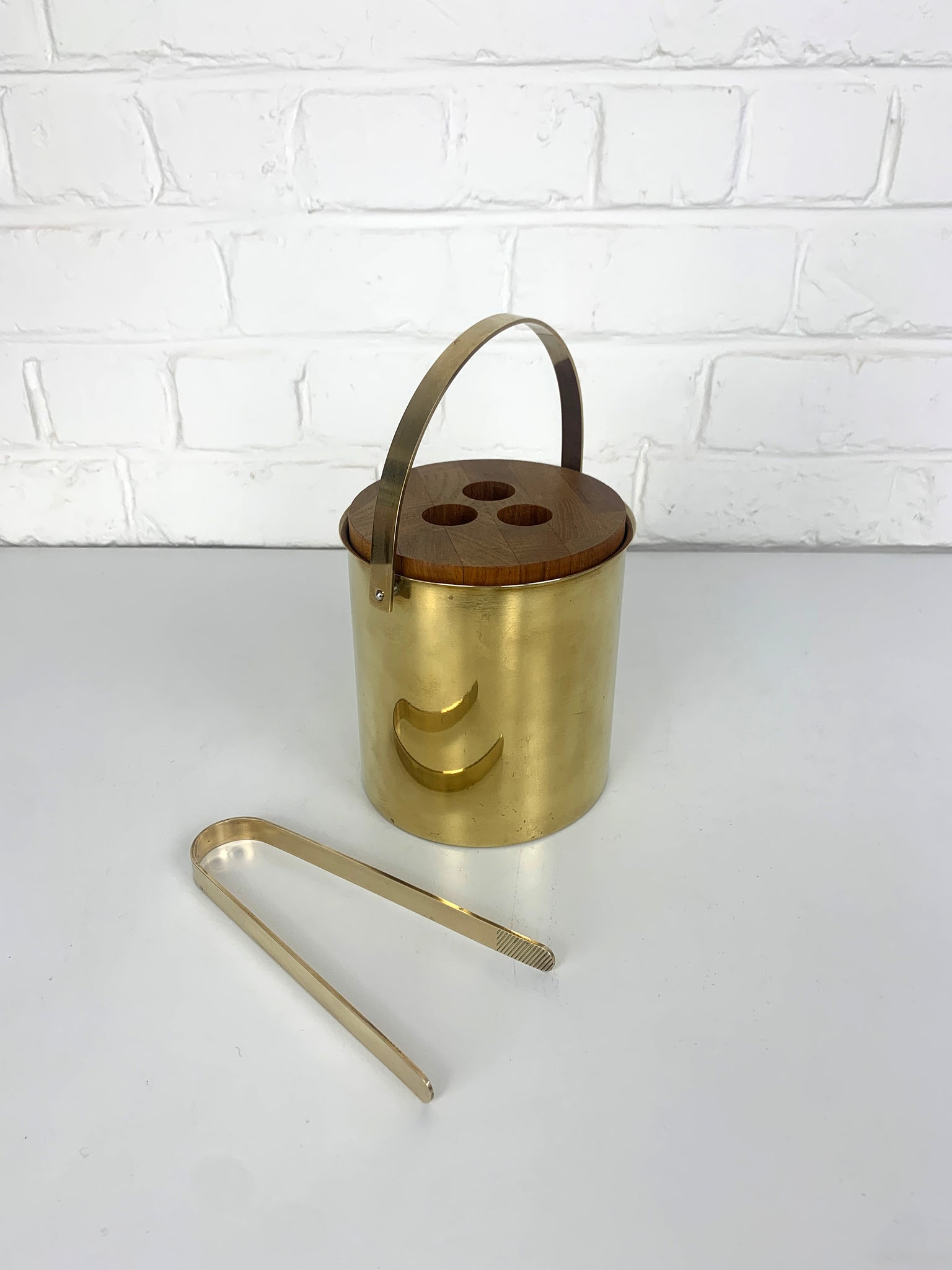 Ice Bucket & Tong by Arne Jacobsen for Stelton Brassware, brass & teak, 1960s