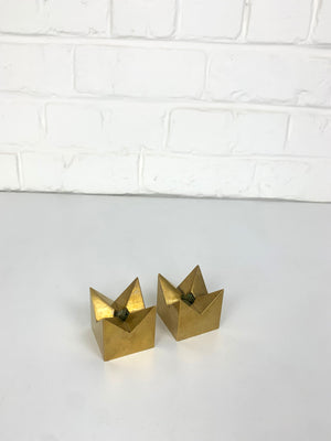 Pair of Crown Candleholders in Brass by Pierre Forsell for Skultuna Sweden 1960s