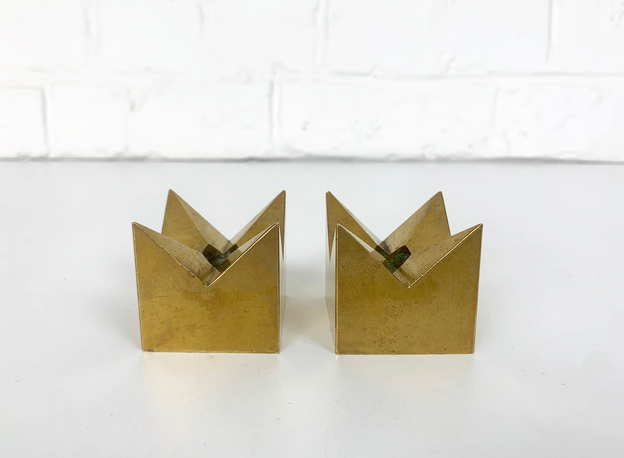 Pair of Crown Candleholders in Brass by Pierre Forsell for Skultuna Sweden 1960s