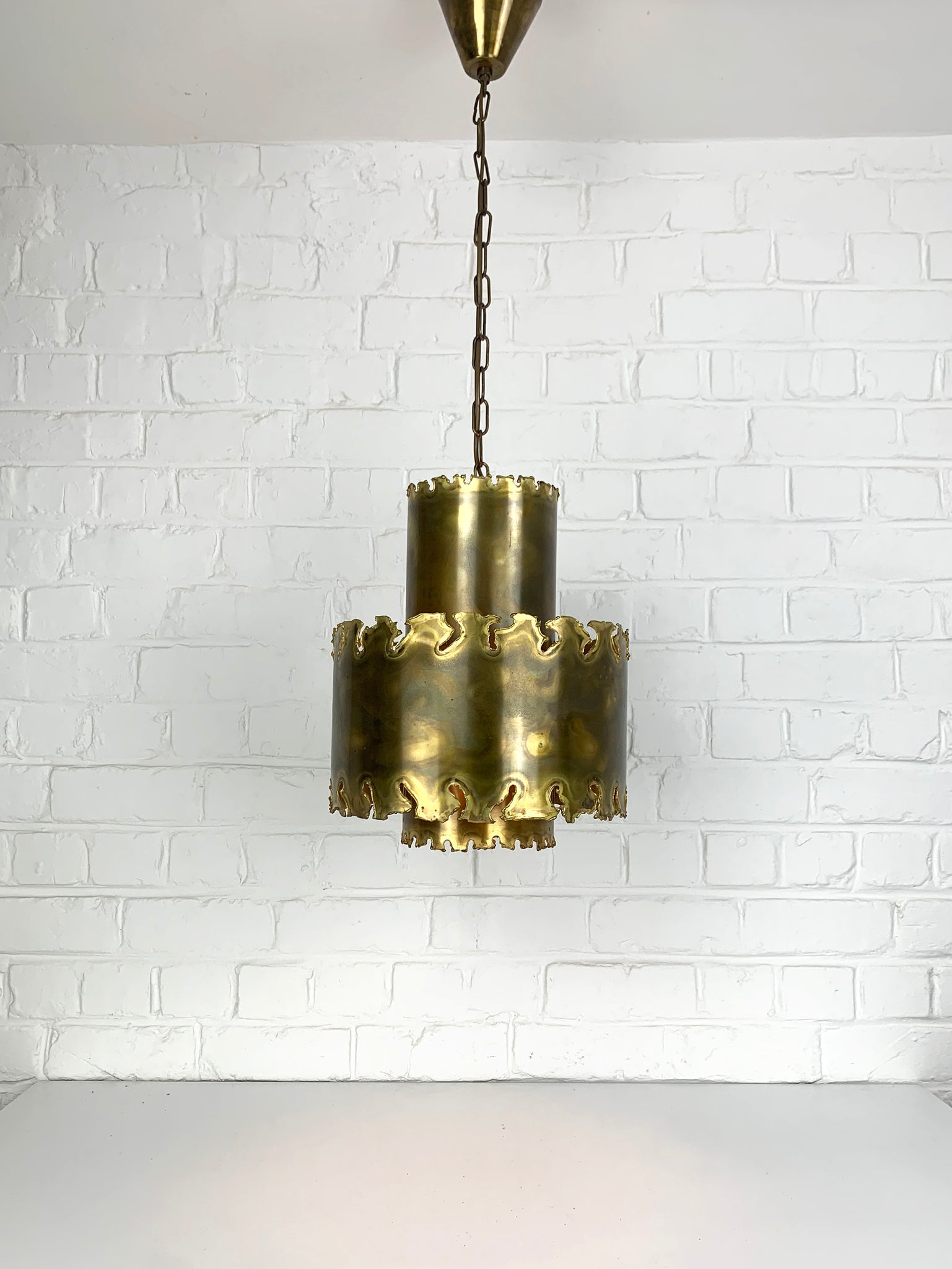 Brutalist Brass Pendant Light Svend Aage Holm Sorensen for Holm Sorensen Denmark