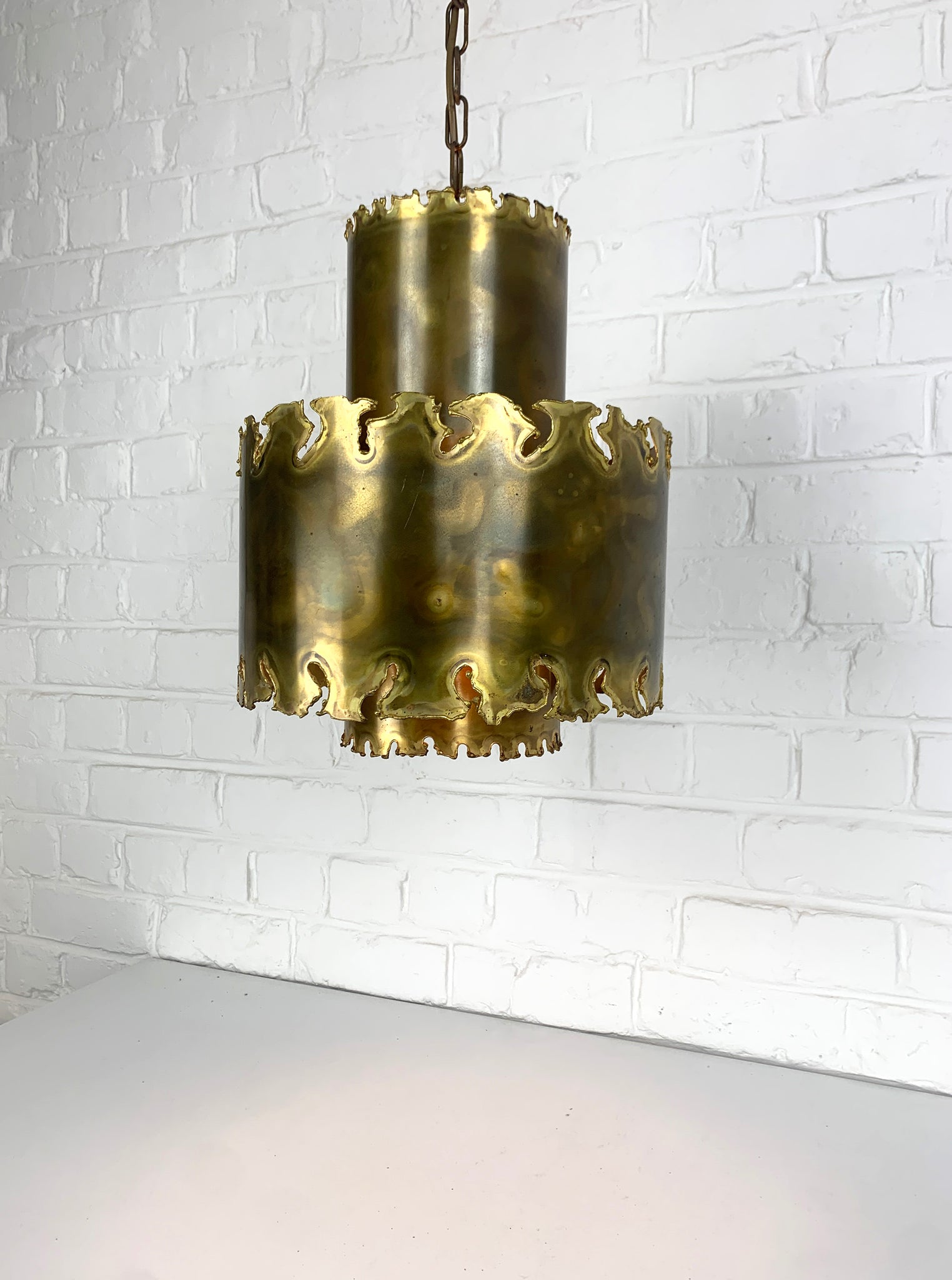 Brutalist Brass Pendant Light Svend Aage Holm Sorensen for Holm Sorensen Denmark