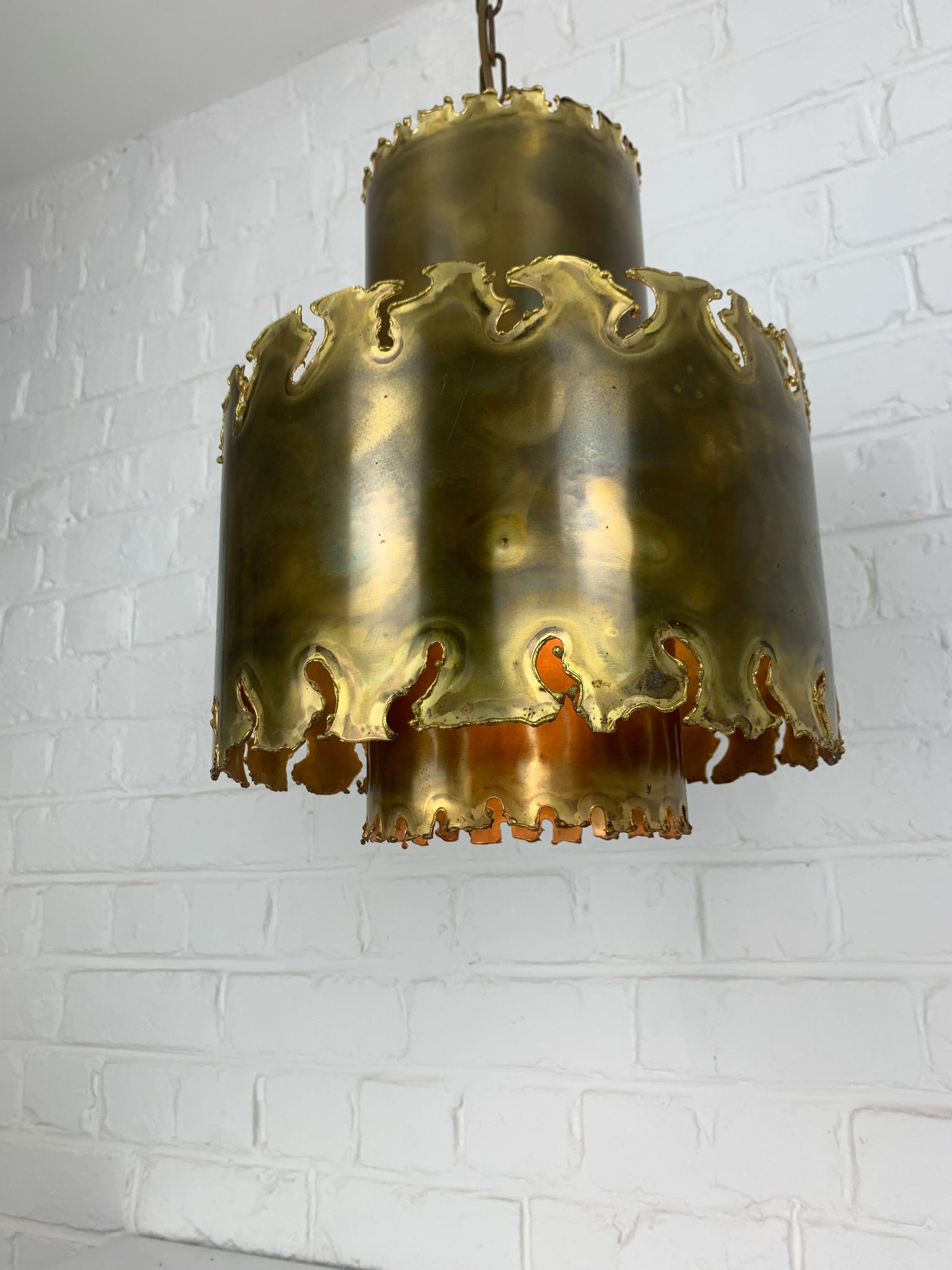 Brutalist Brass Pendant Light Svend Aage Holm Sorensen for Holm Sorensen Denmark