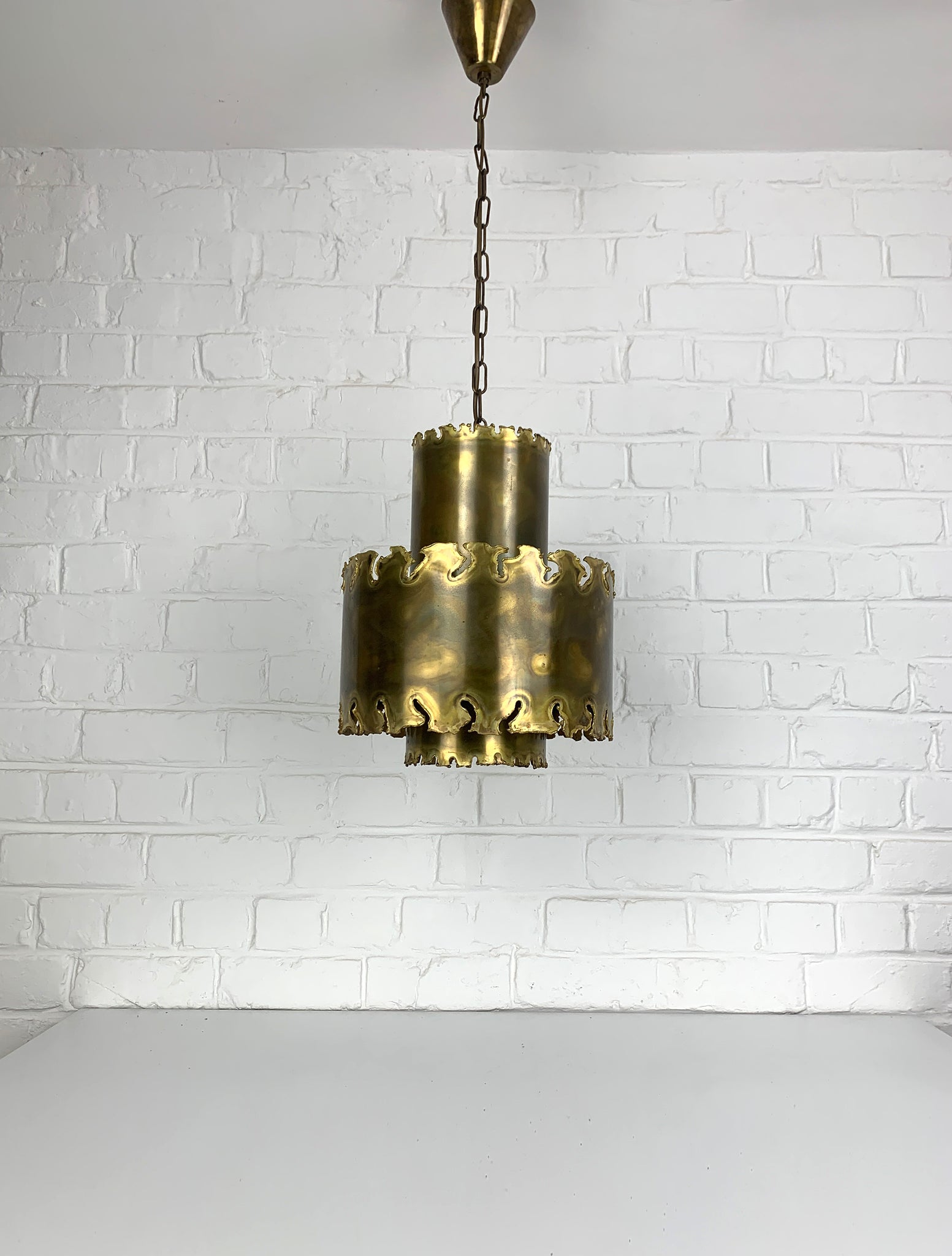 Brutalist Brass Pendant Light Svend Aage Holm Sorensen for Holm Sorensen Denmark