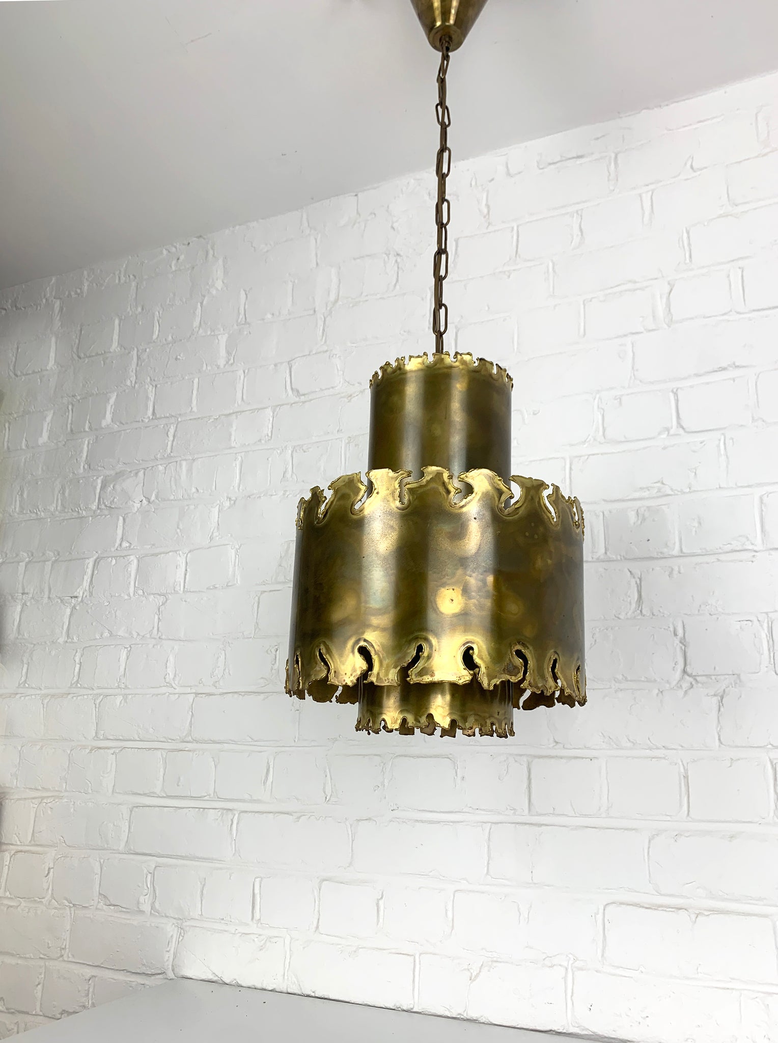 Brutalist Brass Pendant Light Svend Aage Holm Sorensen for Holm Sorensen Denmark