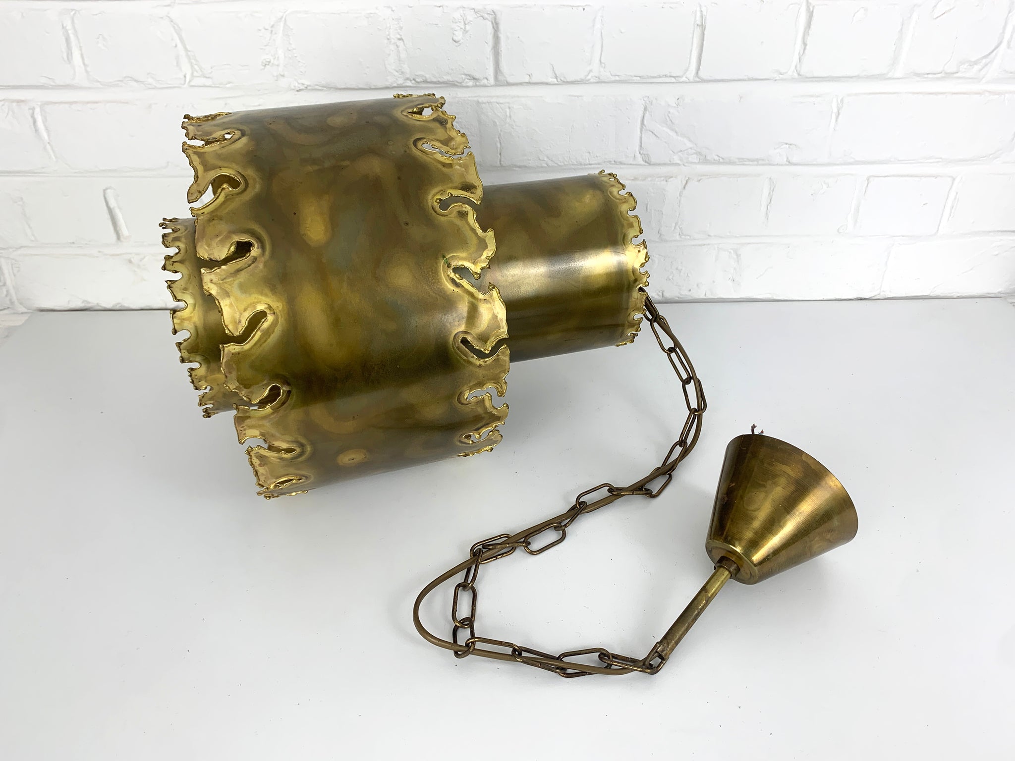 Brutalist Brass Pendant Light Svend Aage Holm Sorensen for Holm Sorensen Denmark