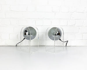 Pair of plexiglass Sphere Space Age Table Lamps, 1960-70s