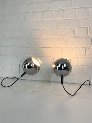 Pair of plexiglass Sphere Space Age Table Lamps, 1960-70s