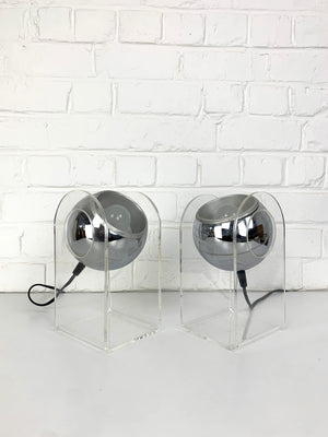 Pair of plexiglass Sphere Space Age Table Lamps, 1960-70s