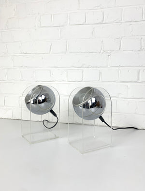 Pair of plexiglass Sphere Space Age Table Lamps, 1960-70s