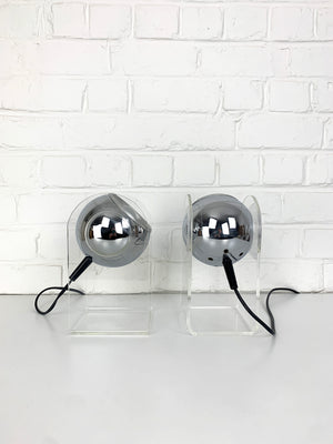 Pair of plexiglass Sphere Space Age Table Lamps, 1960-70s