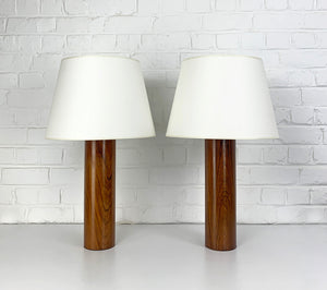 Pair large cylindric rosewood Table Lamps by Uno & Östen Kristiansson, Luxus, Sweden