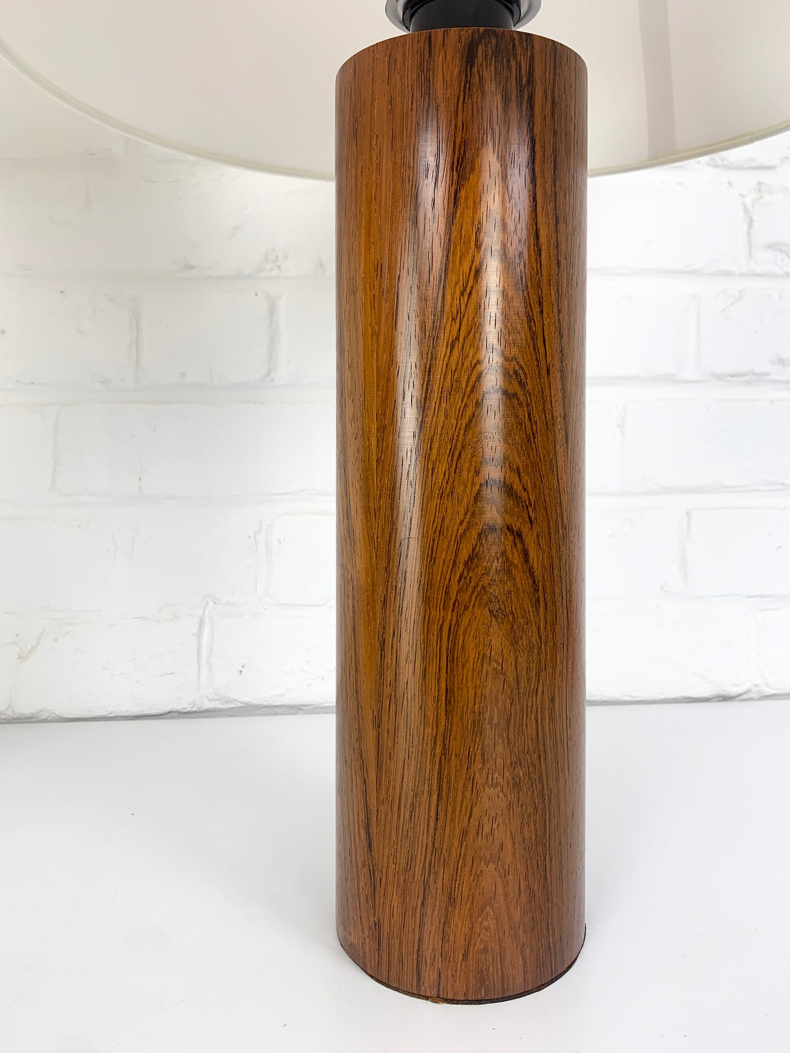 Pair large cylindric rosewood Table Lamps by Uno & Östen Kristiansson, Luxus, Sweden