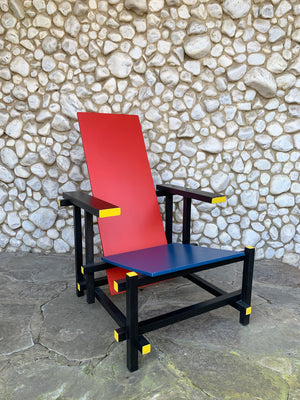 Red & Blue Armchair by Gerrit Rietveld, vintage 1970-80s