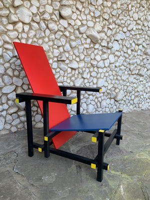 Red & Blue Armchair by Gerrit Rietveld, vintage 1970-80s