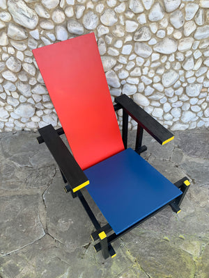 Red & Blue Armchair by Gerrit Rietveld, vintage 1970-80s