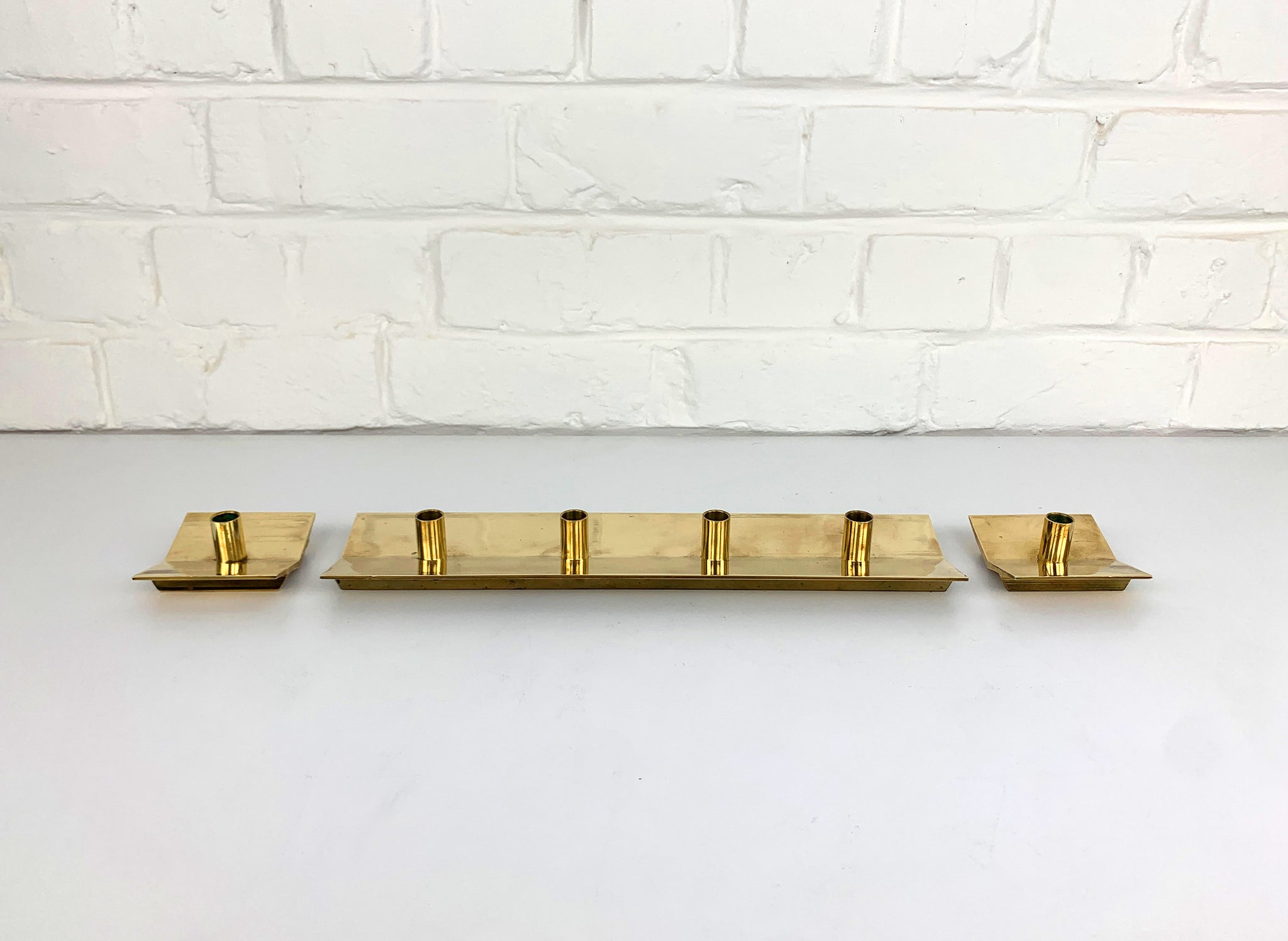 Swedish Candleholders in Brass by Pierre Forsell for Skultuna, 1960s, Set of 3