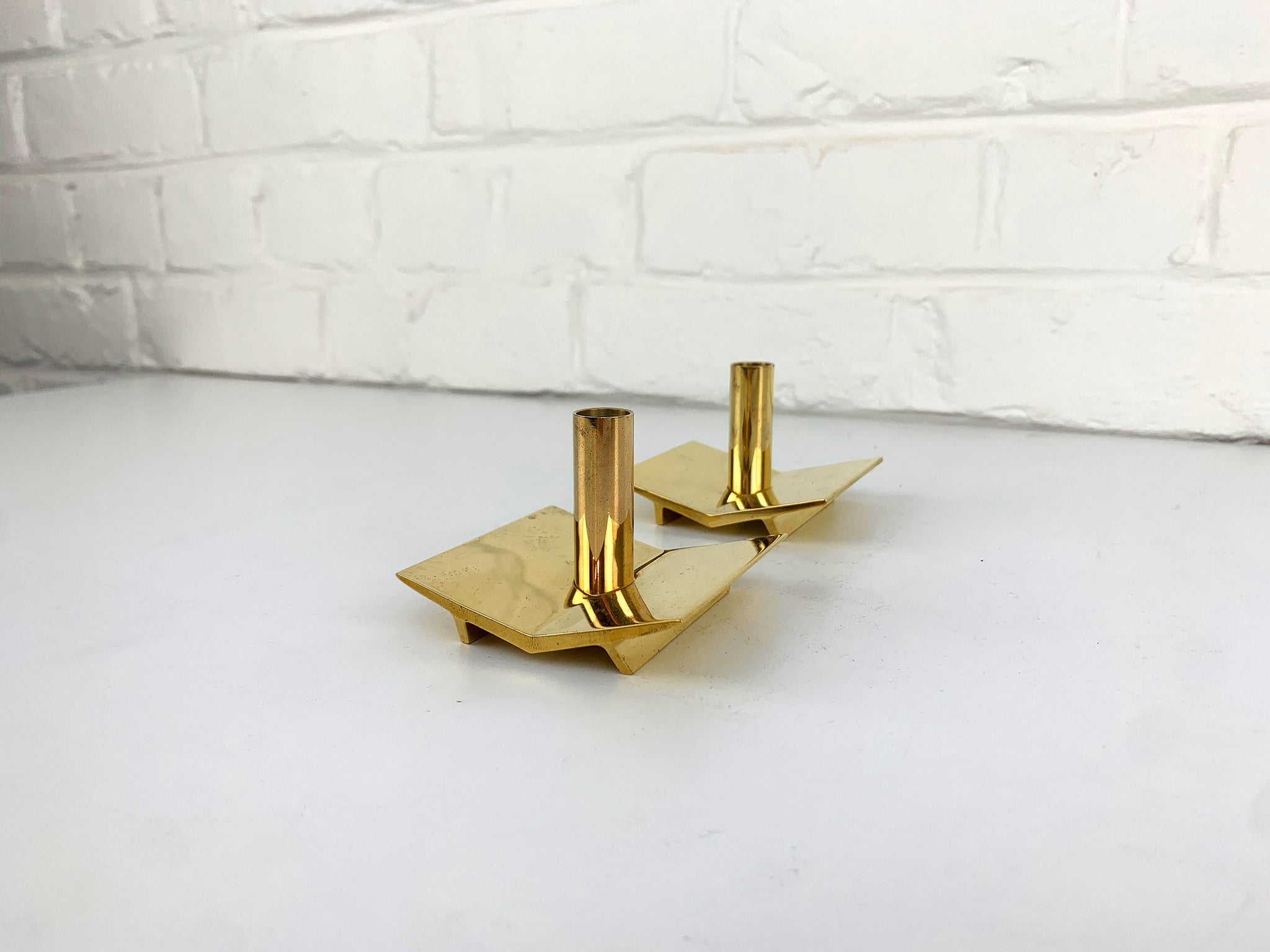 Pair of Candleholders N°70 in Brass by Pierre Forsell for Skultuna Sweden 1960s