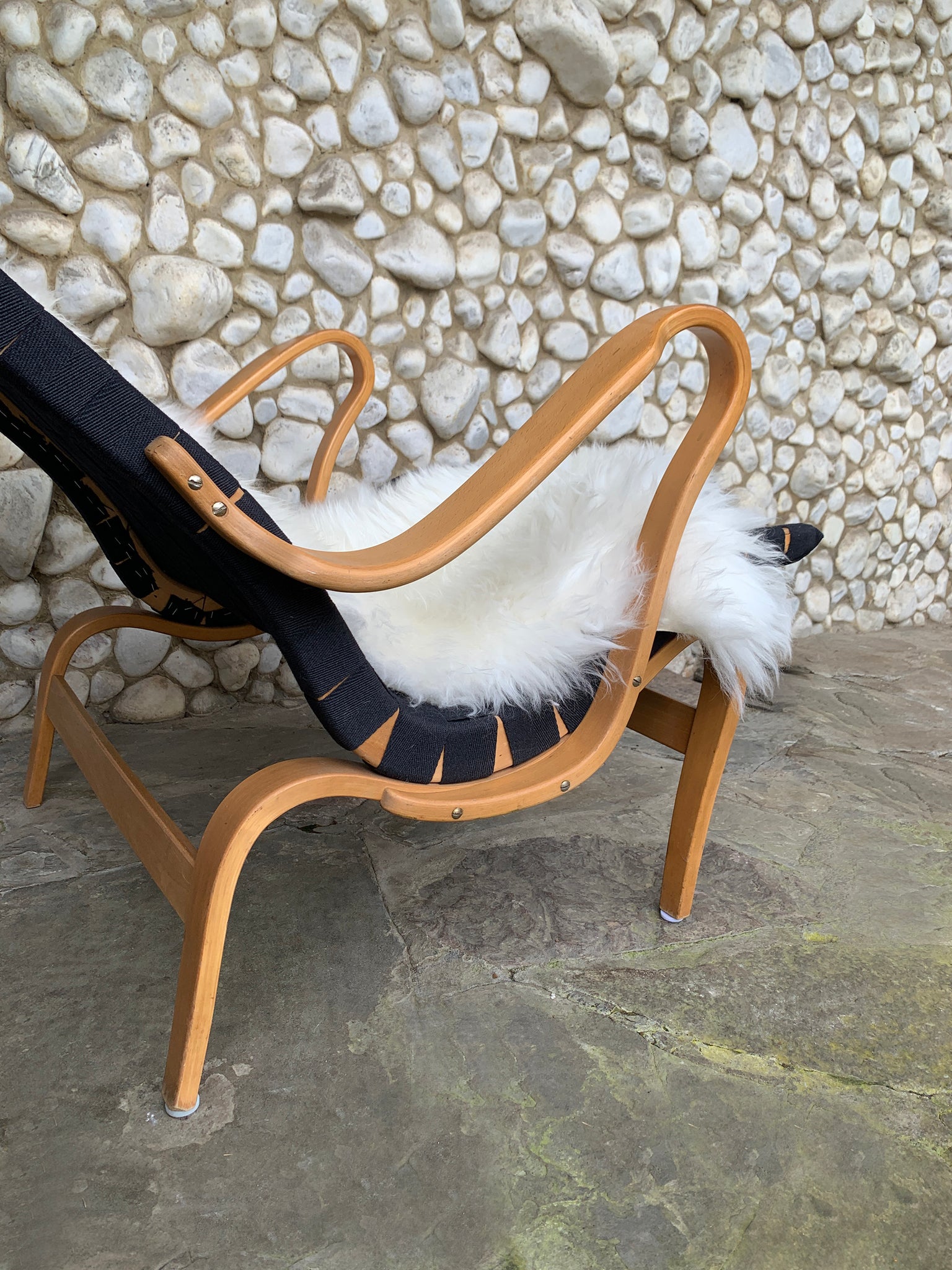 Pernilla Lounge Arm Chair in beech & black canvas by Bruno Mathsson, Sweden 1970