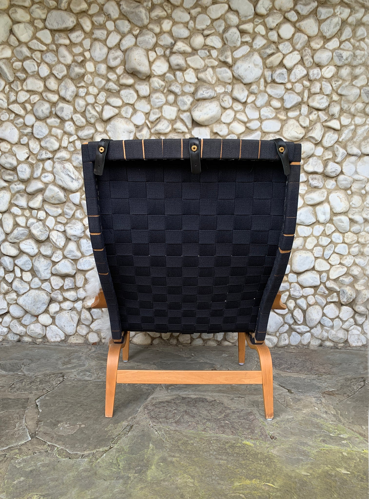 Pernilla Lounge Arm Chair in beech & black canvas by Bruno Mathsson, Sweden 1970