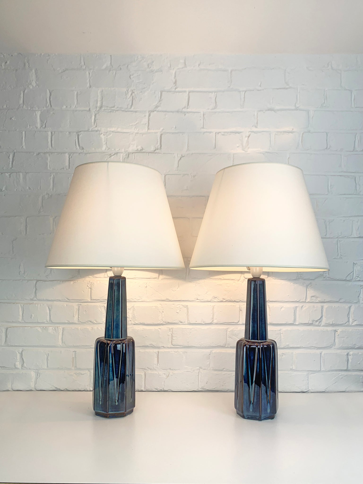 Pair tall Danish Søholm Stentøj Stoneware lamps by Einar Johansen Denmark 1960s