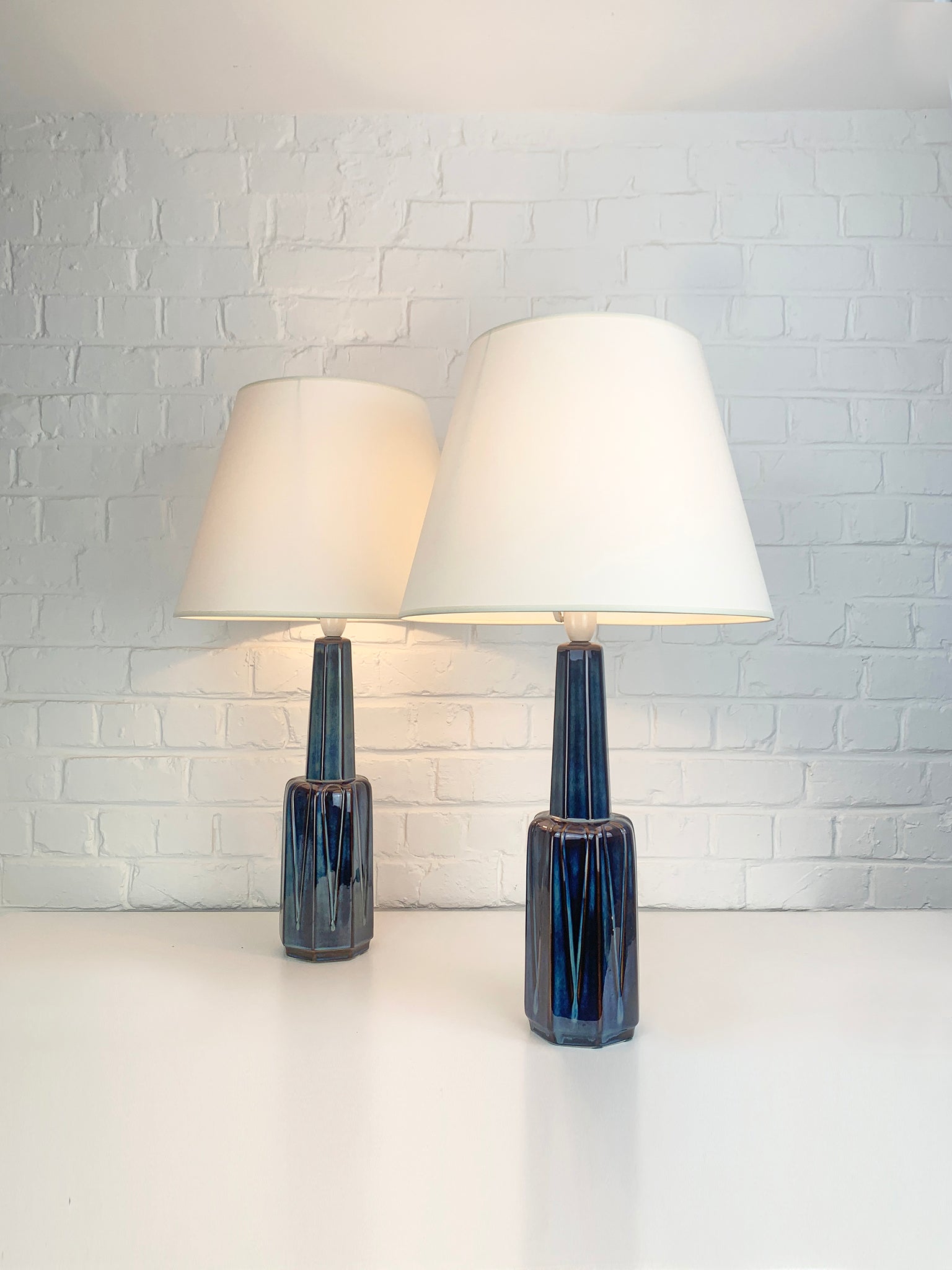 Pair tall Danish Søholm Stentøj Stoneware lamps by Einar Johansen Denmark 1960s