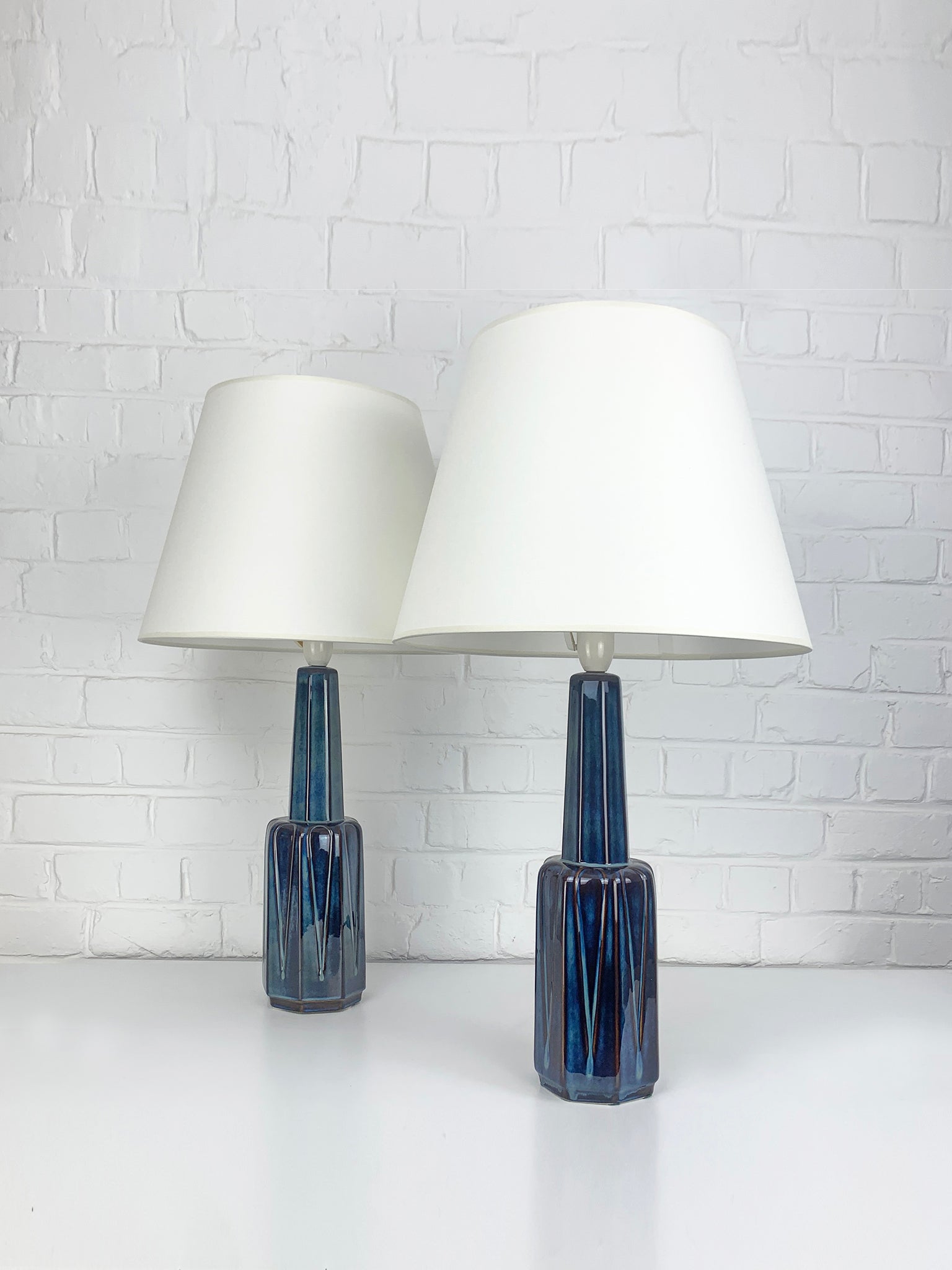 Pair tall Danish Søholm Stentøj Stoneware lamps by Einar Johansen Denmark 1960s