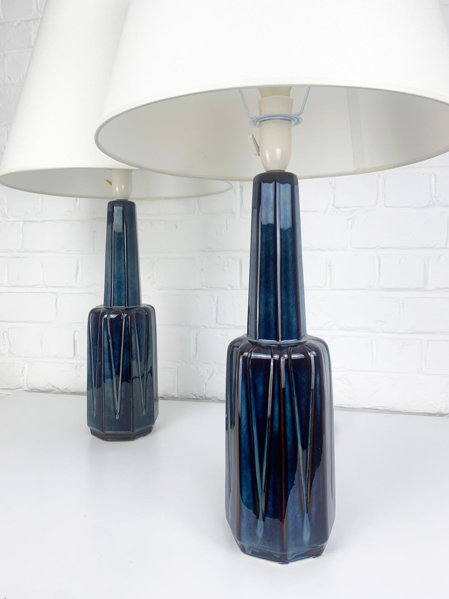 Pair tall Danish Søholm Stentøj Stoneware lamps by Einar Johansen Denmark 1960s