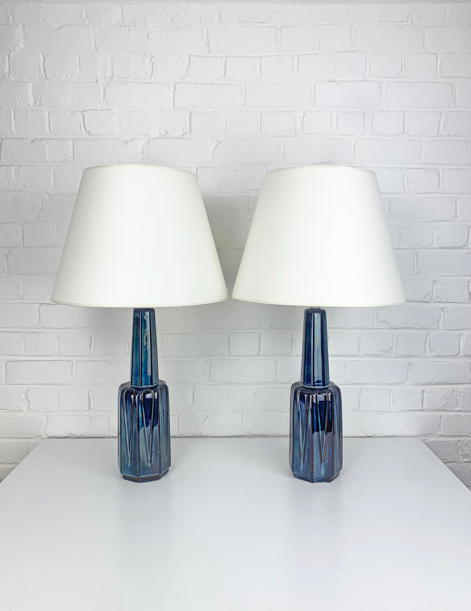 Pair tall Danish Søholm Stentøj Stoneware lamps by Einar Johansen Denmark 1960s