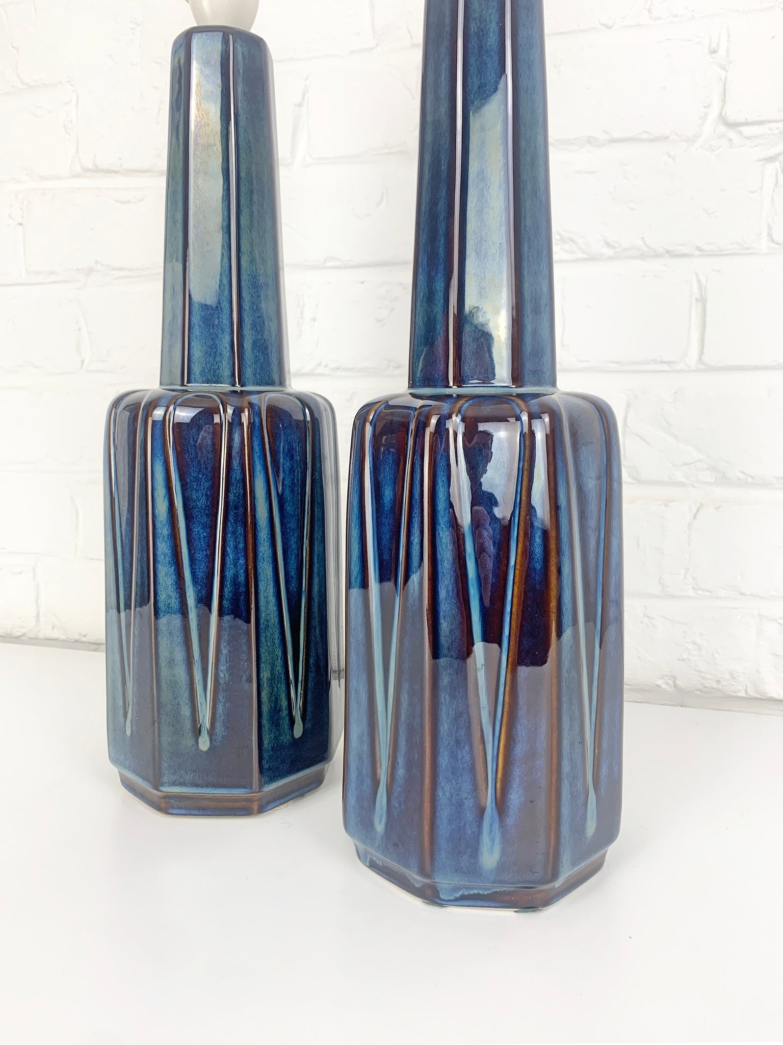 Pair tall Danish Søholm Stentøj Stoneware lamps by Einar Johansen Denmark 1960s