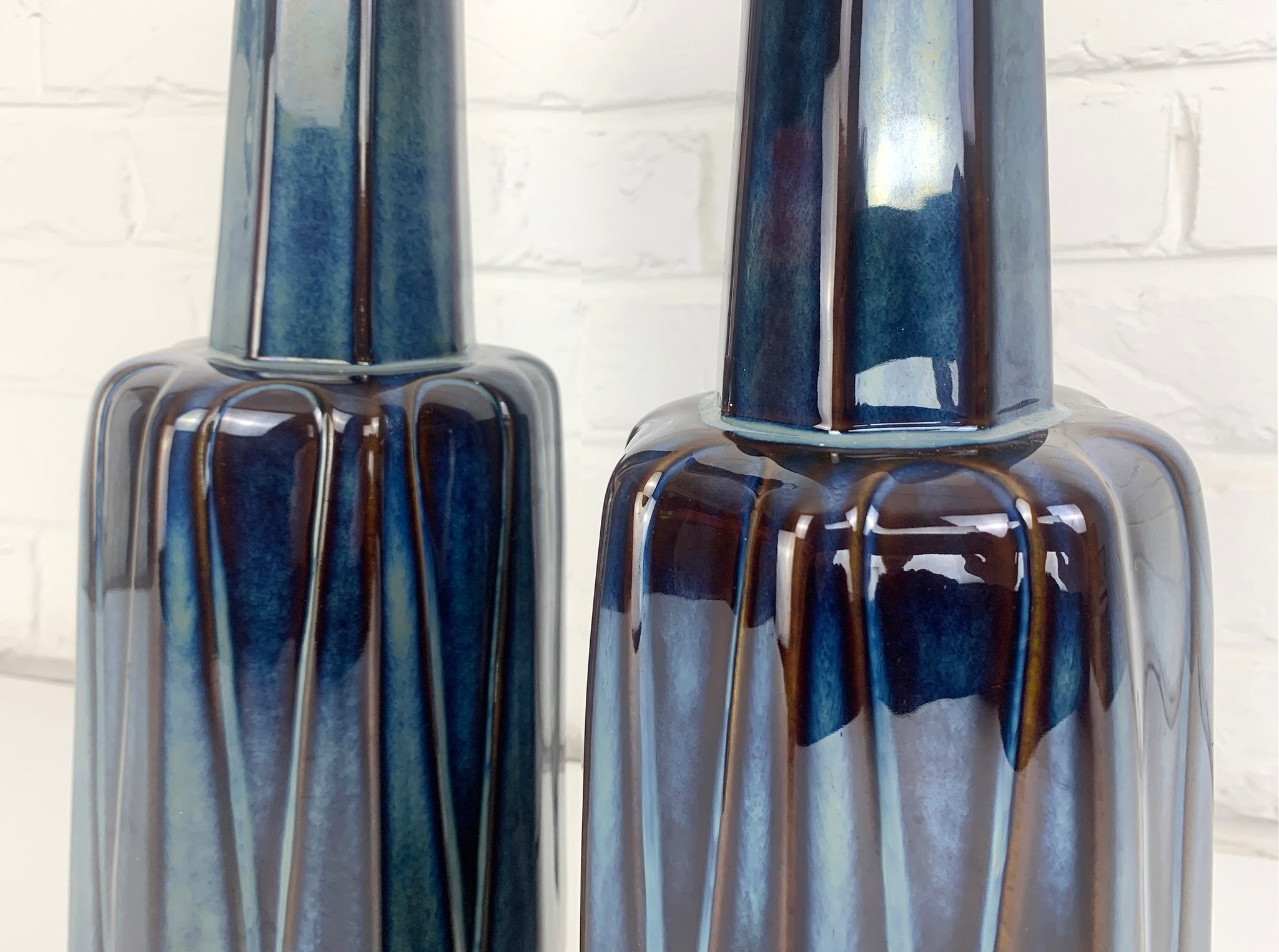 Pair tall Danish Søholm Stentøj Stoneware lamps by Einar Johansen Denmark 1960s